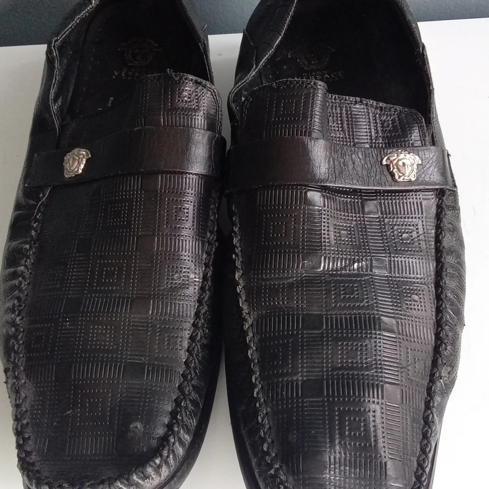 Gianni‎ Versace Signature Black Leather Medusa Loafers Men Size 46